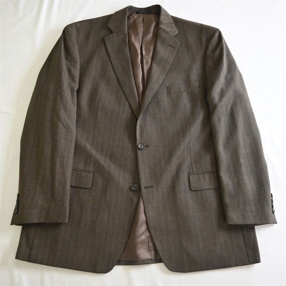 Lauren Ralph Lauren 48L Brown Herringbone Wool Men Blazer Suit Jacket Sport Coat
